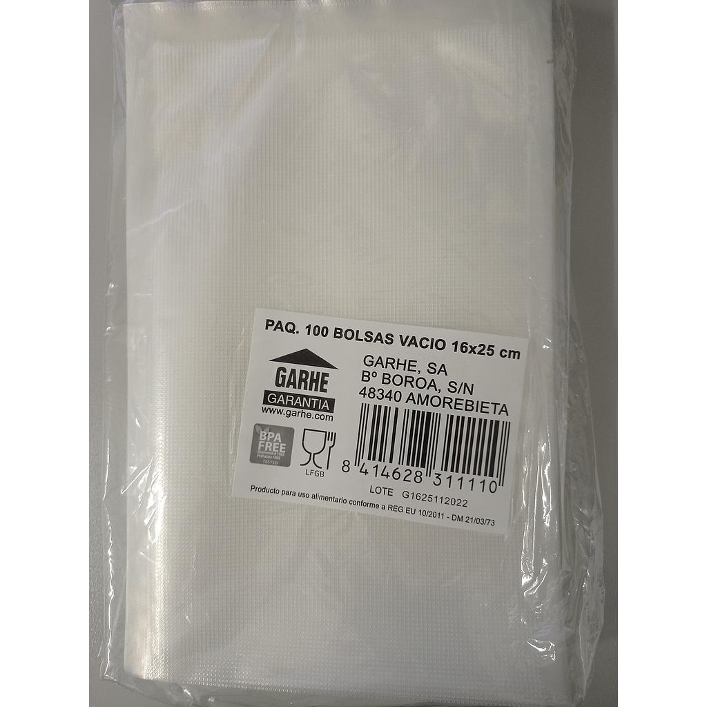 PAQUETE 100 BOLSAS VACIO 16x25 cm