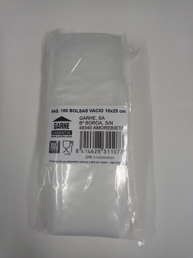 PAQUETE 100 BOLSAS VACIO 10x25 cm