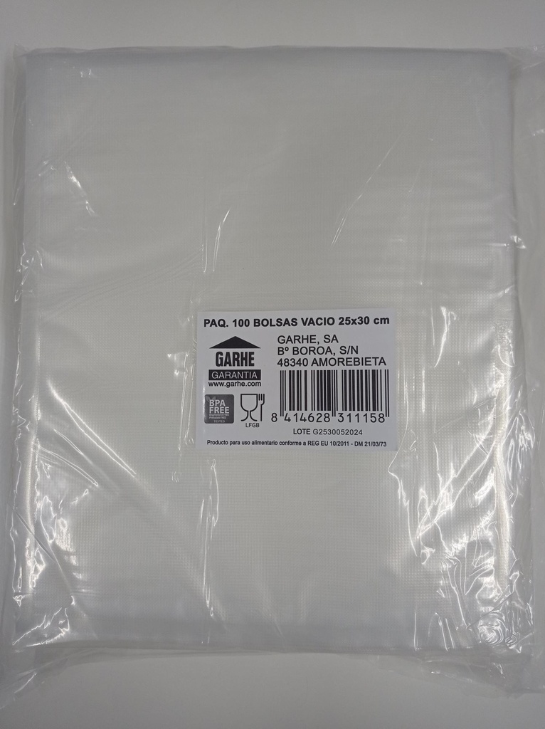 PAQUETE 100 BOLSAS VACIO 25x30 cm